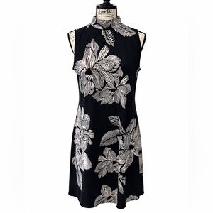 Chico's Black Sleeveless Shift Dress with White Floral Print- SMALL